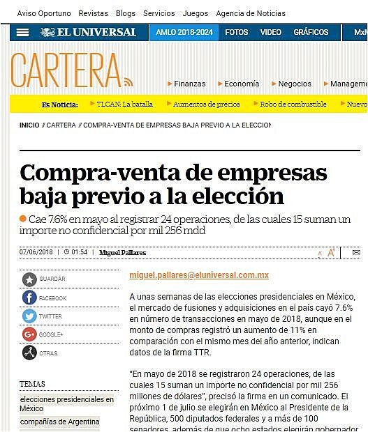 Compra-venta de empresas baja previo a la eleccin